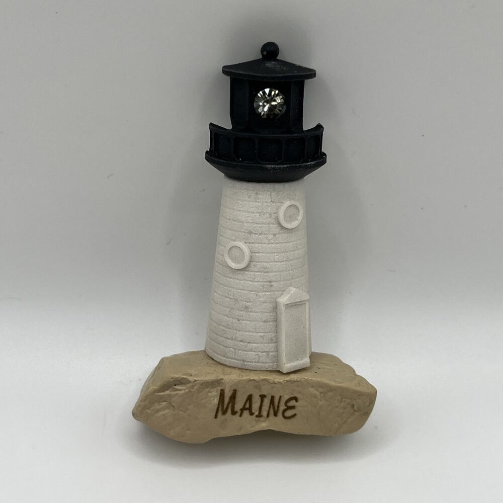 Maine Lighthouse Artisan Fridge Magnet by Clay Critters Jewel Light Handmade USA